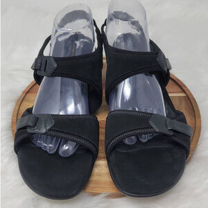 Clarks Artisan Black Nubuck Leather Open Toe Slingback Sandals Women's Size 12